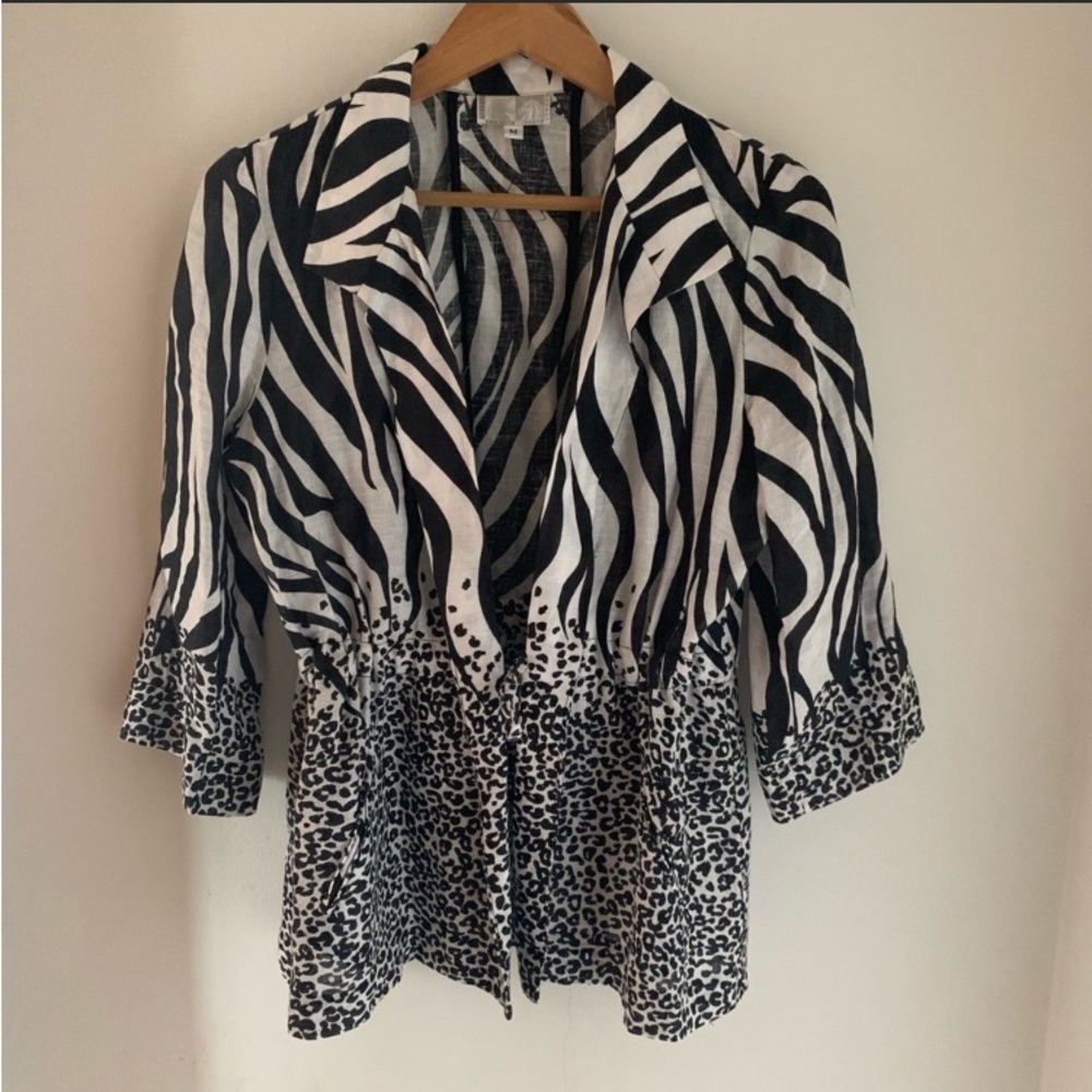 Alberto Makali 100% Linen Black/White Zebra/Cheetah Safari Jacket